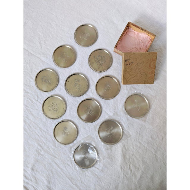 Engraved Pewter Glass Coasters by Just Andersen, 1930s, Set of 12 For Sale - Image 16 of 16