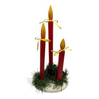 Vintage Wooden Holiday Candle Centerpiece Folk Art For Sale