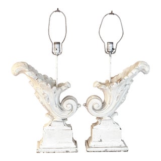 Antique Cornucopia Lamp Pair in Antique White Large Architectural Salvage For Sale