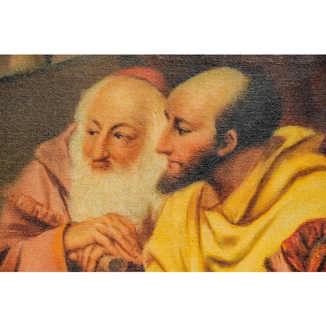 Textile Classical Christian Antique Framed Oil Painting Religious Scene Jesus in Temple Home Wall Decor For Sale - Image 7 of 16