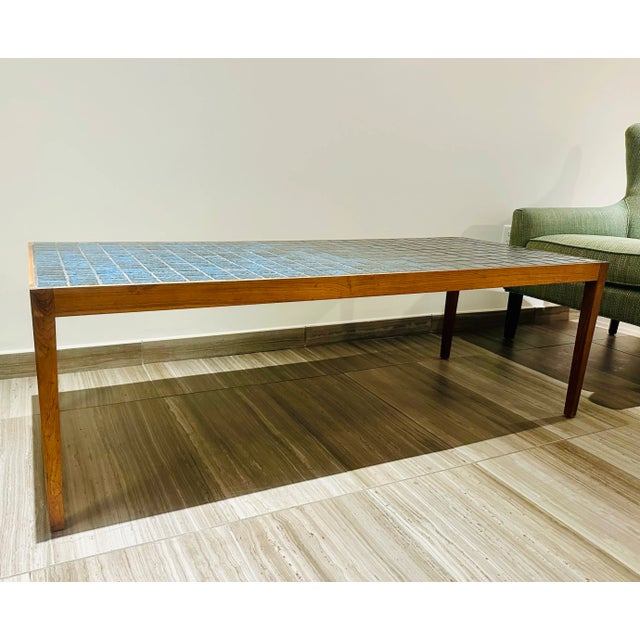 1960s Severin Hansen Rosewood Teal Tile Coffee Table Bench Haslev Mobelfabrik Denmark 1960s For Sale - Image 5 of 9