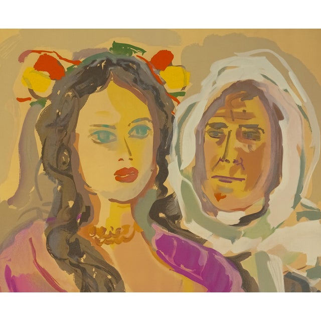 The School of Paris Large 1966 Emmanuel Mané-Katz Judaica Lithograph "Freidl Et Sa Mère" (Freidl and Her Mother) For Sale - Image 3 of 7