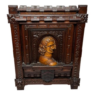 Antique Wall Sculpture Portrait Colonel Sir Edward Massey, Governor of Gloucester 1642 Carved in the Manner of Sir George Gilbert Scott For Sale