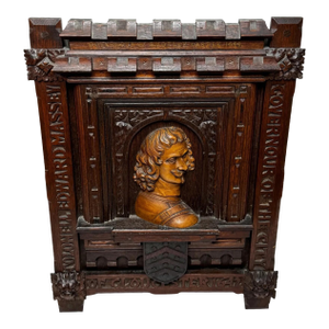 Antique Wall Sculpture Portrait Colonel Sir Edward Massey, Governor of Gloucester 1642 Carved in the Manner of Sir George Gilbert Scott
