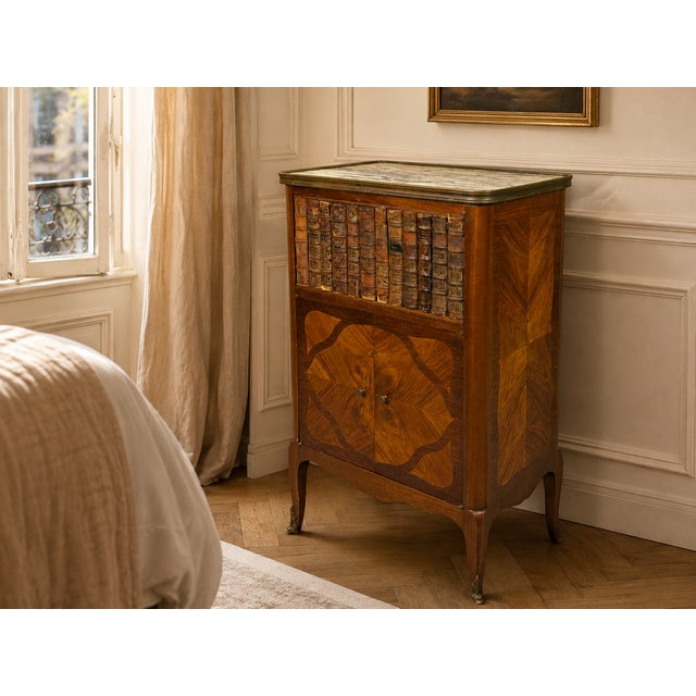Stone Antique French Faux-Book Marble-Top Cabinet For Sale - Image 7 of 7