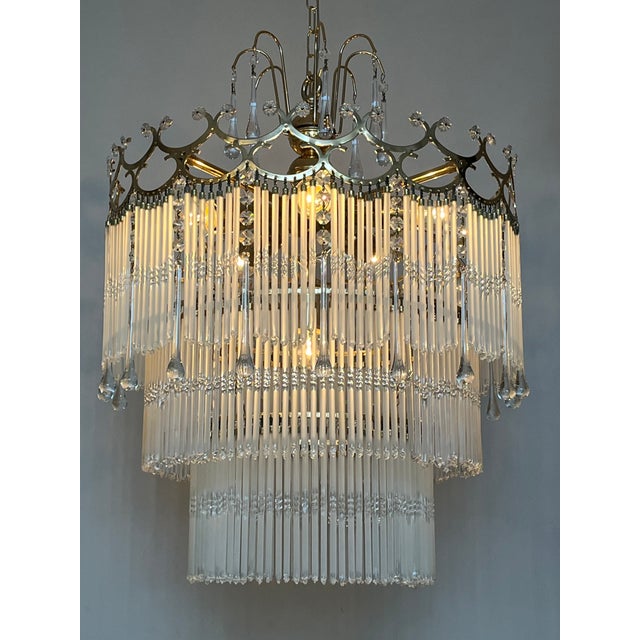 Vintage Opaline Teardrop Rod Chandelier, 1970s, in Flawless conditions. Designed 1970 to 1979 Up to 250V (Europe/UK...