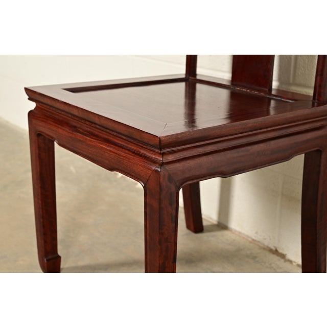 Antique Chinese Carved Rosewood Side Chairs or Dining Chairs With Mother of Pearl Inlay, Circa 1890s For Sale - Image 9 of 14