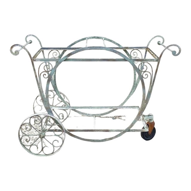 Antique Salterini Mt Vernon Wrought Iron Art Nouveau Patio Serving Bar Tea Cart For Sale