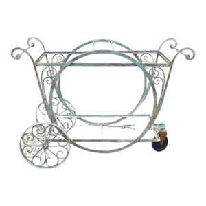 Antique Salterini Mt Vernon Wrought Iron Art Nouveau Patio Serving Bar Tea Cart