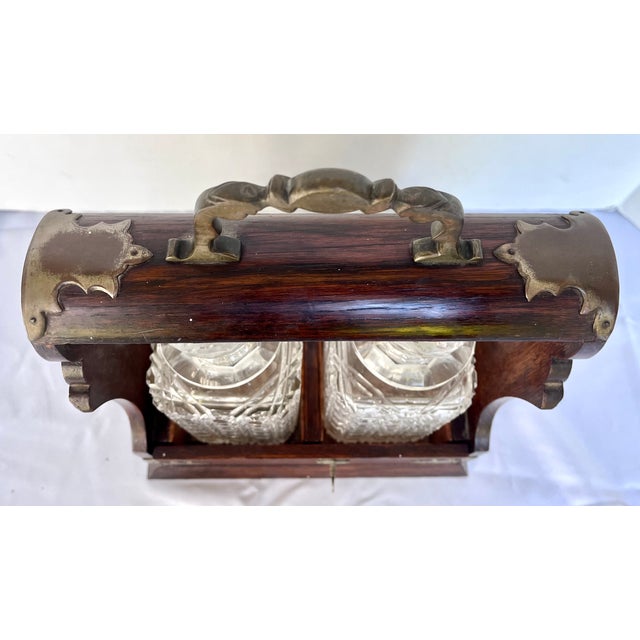 Antique Late 1800s English Oak Two Decanter Tantalus with Key - 4 pcs For Sale In Dallas - Image 6 of 12