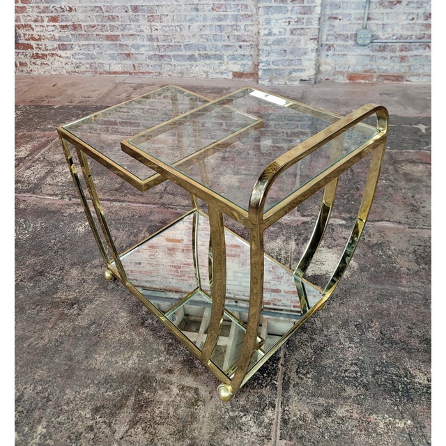 Art Deco Vintage Three-Tier Art Deco Style Brass Service/Bar Cart For Sale - Image 3 of 9