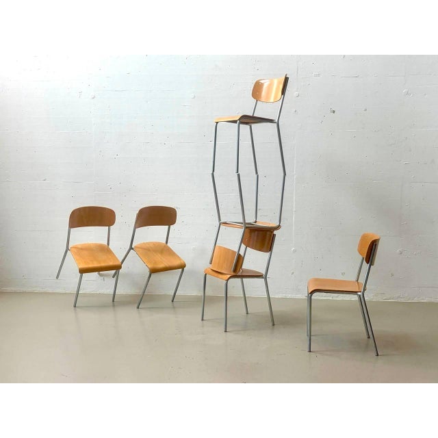 Mid-Century Modern Vintage Stacking Chair in Plywood and Tubular Steel, 1970s For Sale - Image 3 of 18