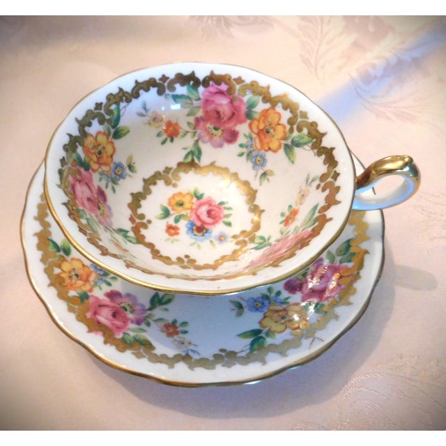 Antique English Royal Chelsea Bone China Cup and Saucer, Golden Rose For Sale - Image 11 of 12