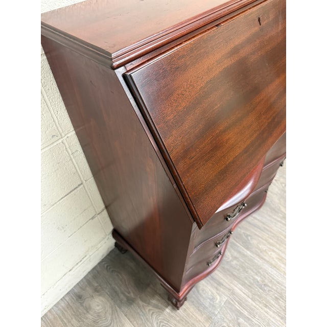 Brown Vintage Chippendale Style Slant Front Fall Front Mahogany Secretary Desk For Sale - Image 8 of 17