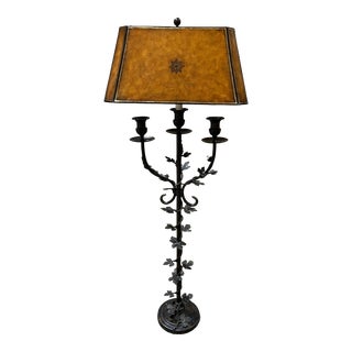 Late 20th Century Maitland Smith Floor Lamp With Leather Shade For Sale
