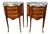1910 Pair French Louis XV Walnut Satinwood & Marble Bedside Tables Nightstands For Sale