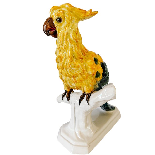 Ceramic Vintage Large Italian Majolica Ceramic Cockatoo Parrot Sculpture For Sale - Image 7 of 17