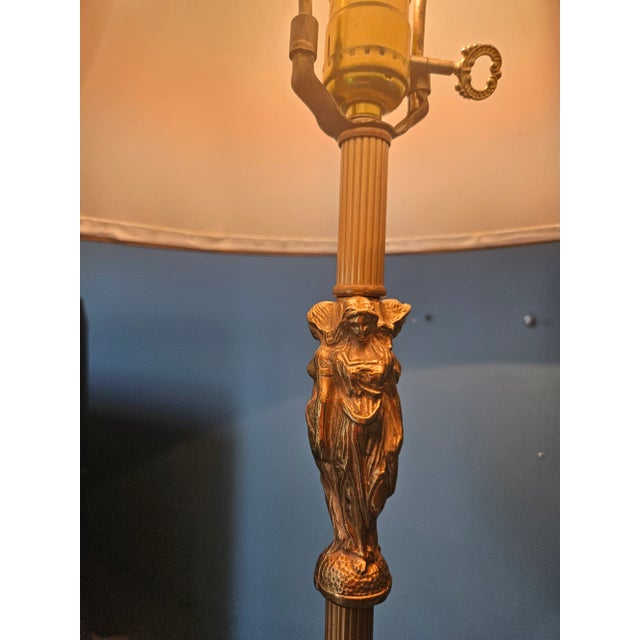 Metal Mid 20th Century Brass Floor Lamp With Tripod Claw Feet Base For Sale - Image 7 of 13