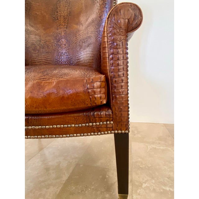 Dessin Fournir Crocodile Embossed Leather Wingback Statement Chair For Sale - Image 9 of 11