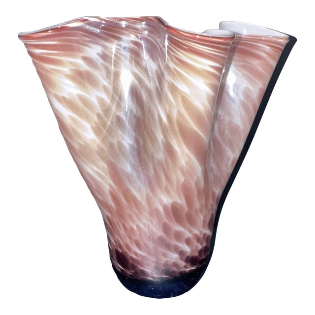 Vintage Murano Style Pink White Swirl Sculptural Hand Blown Glass Vase For Sale