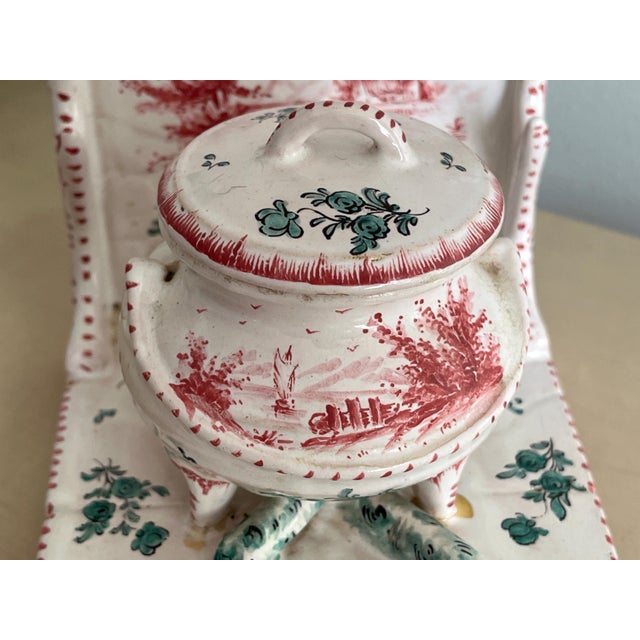 Green Antique French Faience Inkwell: Sceaux Pottery Cauldron with Pen Cradles For Sale - Image 8 of 9