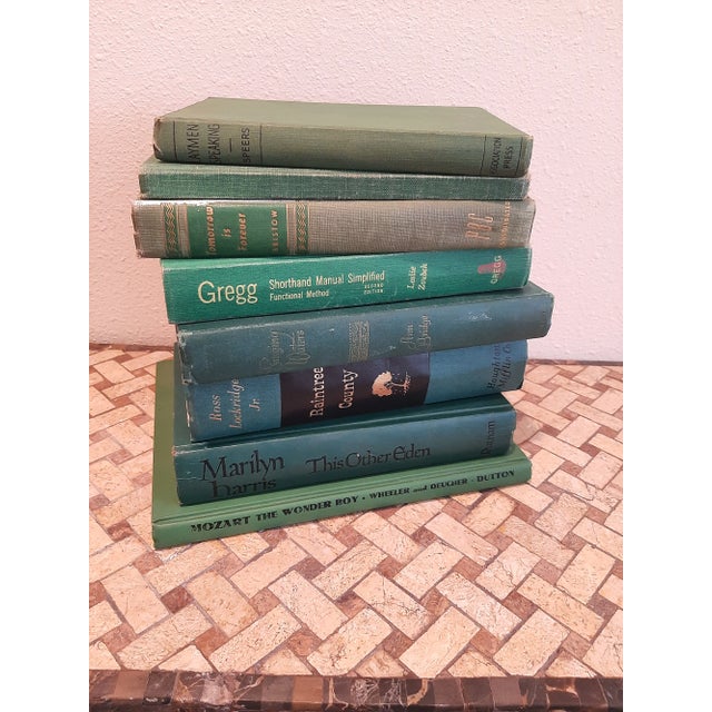 Mid 20th Century Vintage Green Books Library Bookstack Blue Book For Sale - Image 5 of 5