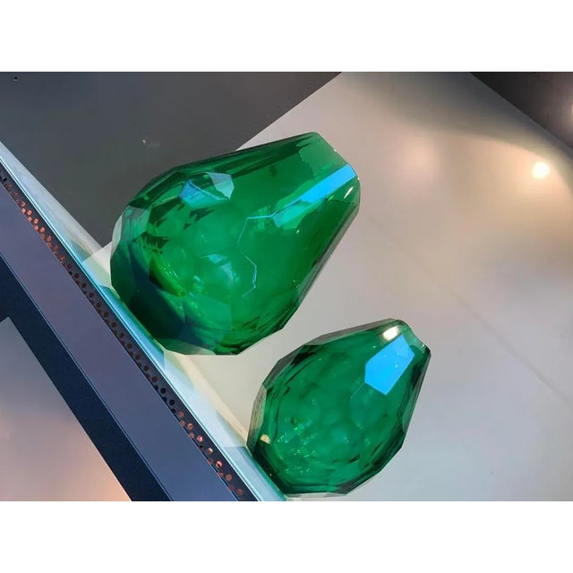 Early 21st Century Italian Green Cristal Handmade Cut Vases from Simoeng, Set of 2 For Sale - Image 5 of 10