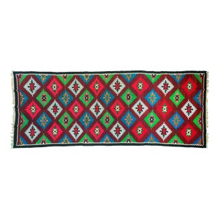 Vintage Romanian Kilim-Style Wool Runner Rug, 1970s For Sale