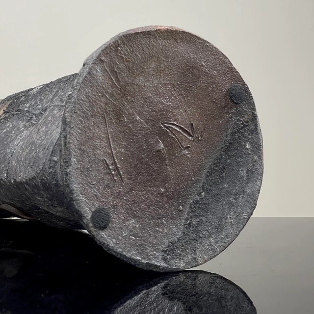 1980s Jeff Shapiro Wood Fired Stoneware Vase, Raku For Sale - Image 9 of 12