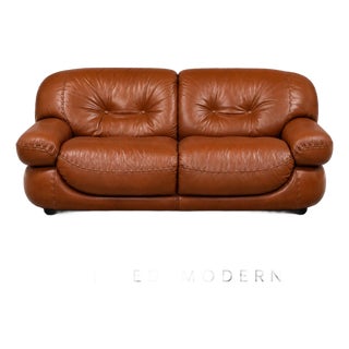 1970s Brown Leather Sapporo Loveseat Sofa by Mario Marenco For Sale