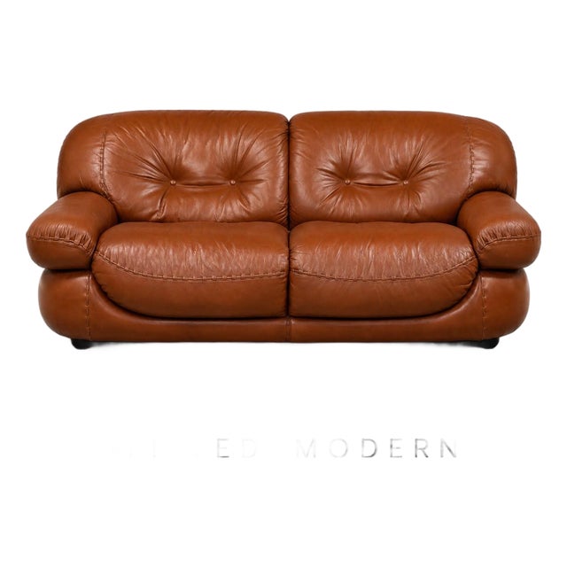 1970s Brown Leather Sapporo Loveseat Sofa by Mario Marenco For Sale