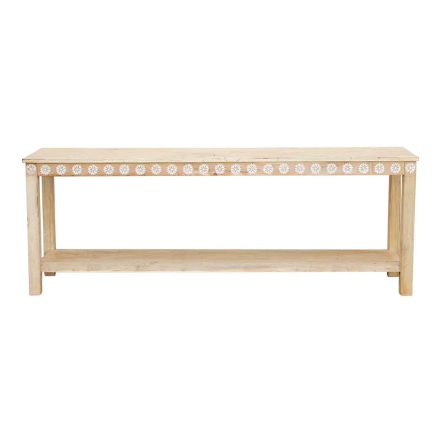 Bleached Teak Blossom Inlaid Console For Sale