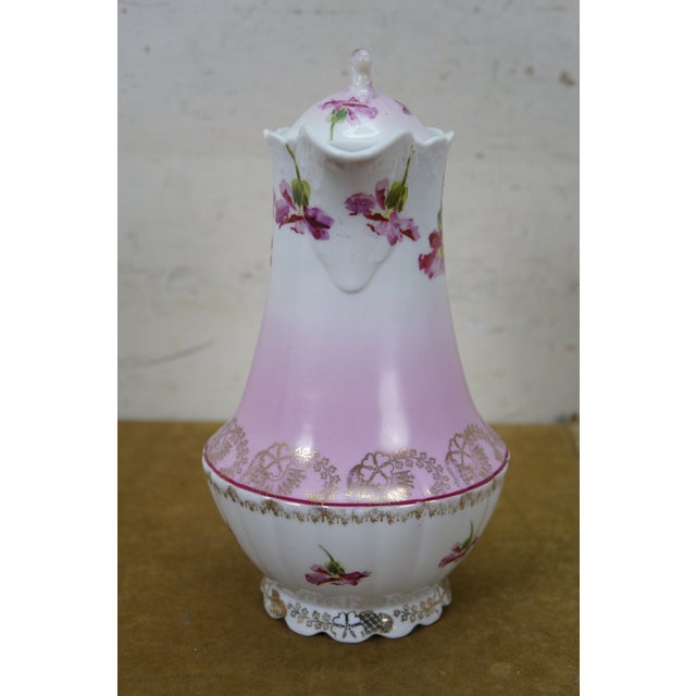 Antique Imperial Austria Pink Floral Chocolate Pot Teapot Tea Coffee Pitcher 9" For Sale - Image 11 of 16