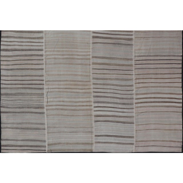 Tribal Vintage Turkish Kilim Rug With Subtle Striped Design in Taupe and Soft Gray For Sale - Image 3 of 13