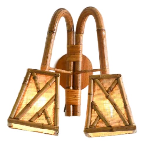 Bamboo & Rattan in Chippendale Fretwork Design Wall Sconce For Sale