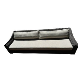 Rh Provence Outdoor Sofa, 112” Luxe Depth, Terra Wicker, Perennials Sand For Sale