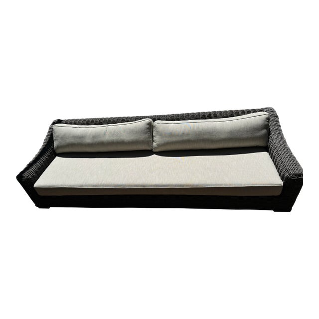 Rh Provence Outdoor Sofa, 112” Luxe Depth, Terra Wicker, Perennials Sand For Sale