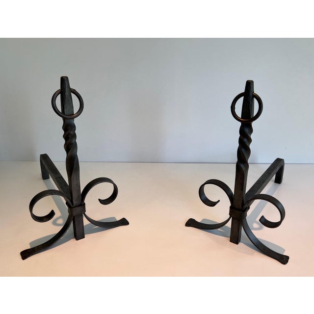 1920s Wrought Iron Andirons - a Pair For Sale - Image 11 of 12