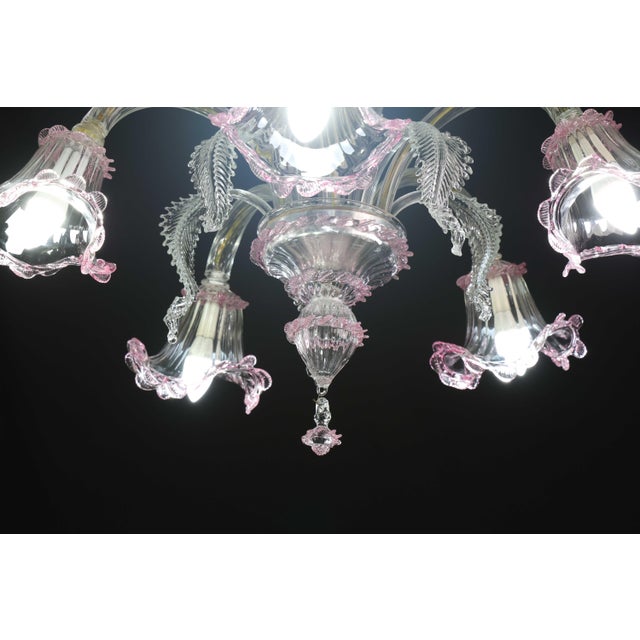1960s Vintage Venetian Chandelier, Pink Murano Glass, 1960s For Sale - Image 5 of 16