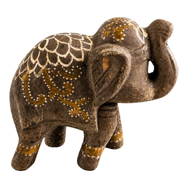 Vintage Apropos Home Collection Hand-Painted Ceramic Elephant Figurine, Made in India For Sale