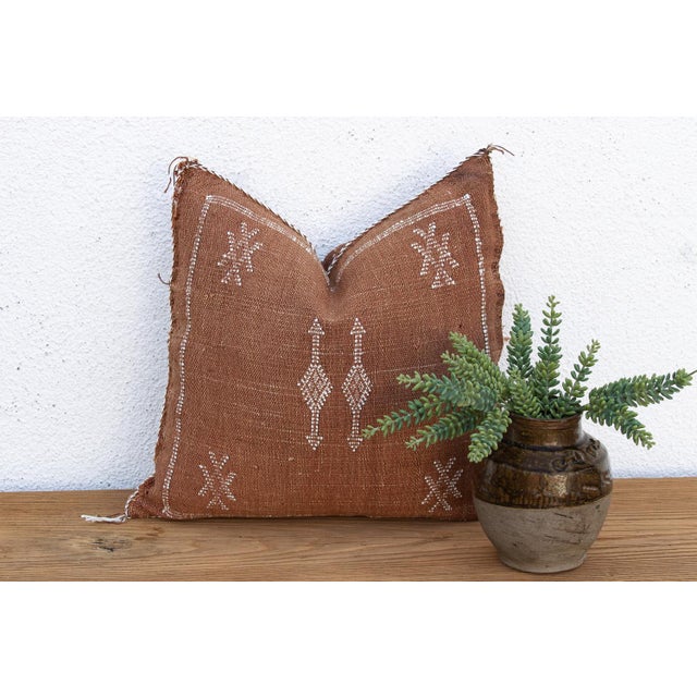 Copper Rusted Column Cactus Silk Moroccan Pillow For Sale - Image 8 of 8