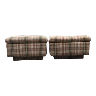 Burberry Style Platform Floating Upholstered Ottomans - a Pair For Sale