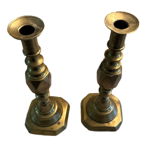 Pair of Early 1900s “Diamond Princess” Brass Candlesticks