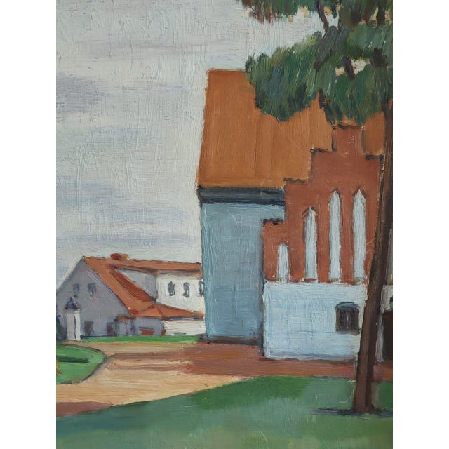 Mid-Century Modern 'Red Roofs' Vintage Swedish Town Landscape Oil Painting, Framed For Sale - Image 11 of 12
