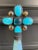 Gorgeous art glass piece incorporating natural turquoise stone, amber glass and iridescent glass. Tall, elegant and...