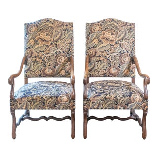 French Louis XIII Style 19th Century Os de Mouton Wooden Fauteuils - a Pair For Sale