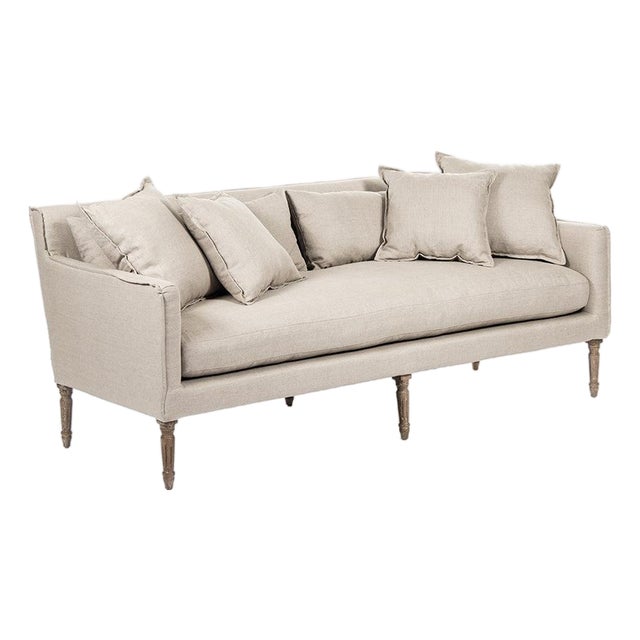 Jensen Settee Bench - Natural Linen / Limed Grey Oak Frame For Sale