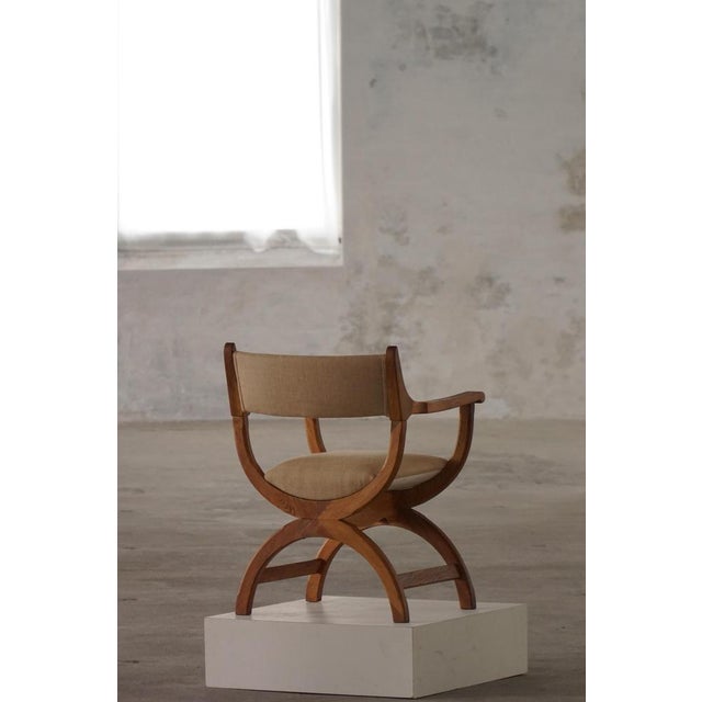 Mid-Century Modern Kurul Armchair in Oak and Hessian by Henning Kjærnulf, 1960s For Sale - Image 6 of 18