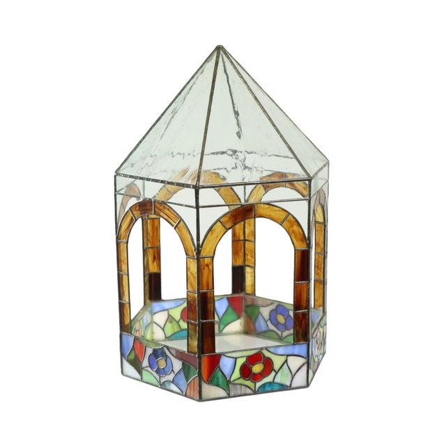 1990s Stained Glass Gazebo Candle Holder in Colored Glass, 1990s For Sale - Image 5 of 18