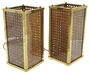 Brass and Vienna Woven Cane Table Lamps in the style of Dior, 1970s, Set of 2